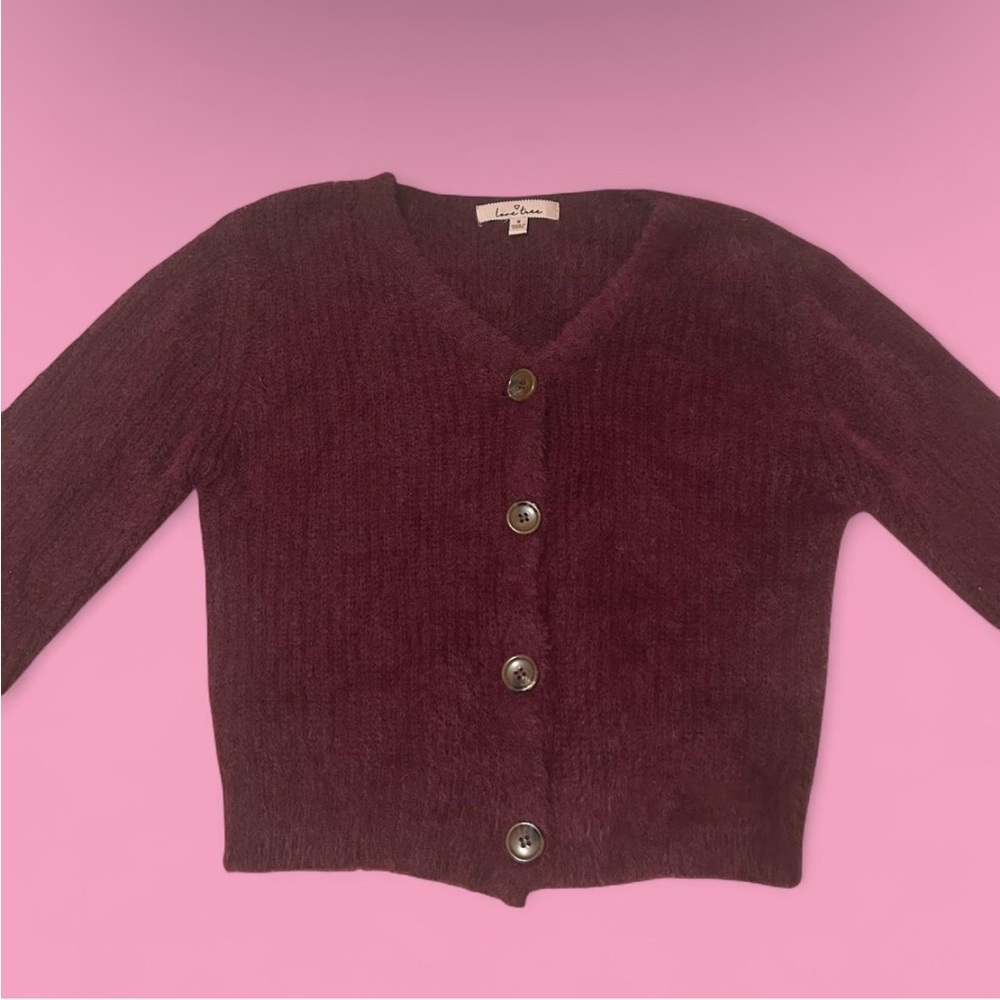 Love Tree Deep Burgundy Wine Purple Cardigan